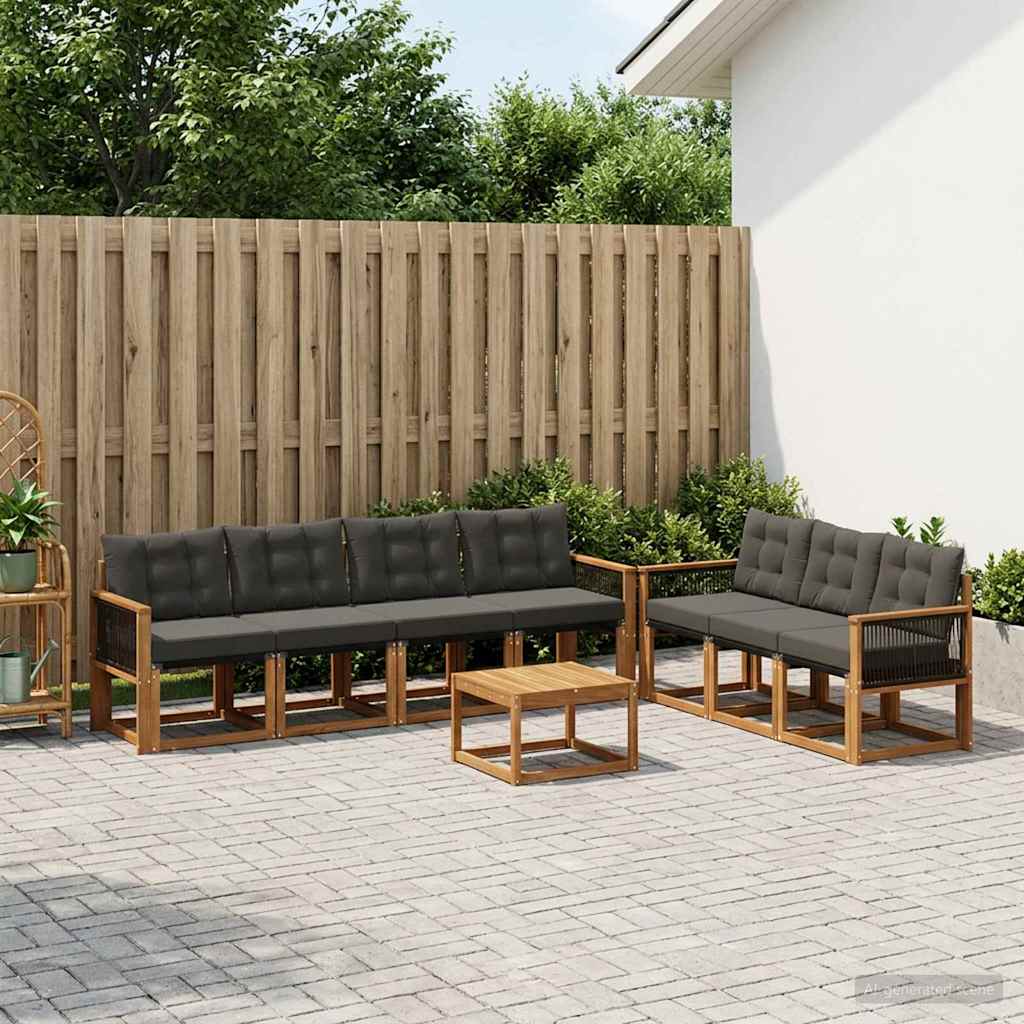 Outdoor-Sofagarnitur mit Kissen 8 pcs Natürlich und Schwarz