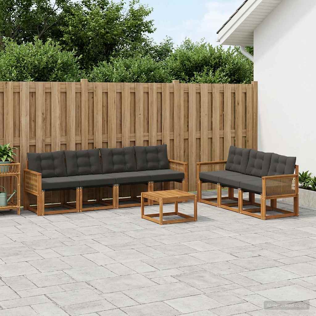 Outdoor-Sofagarnitur mit Kissen 8 pcs Natürlich und Schwarz