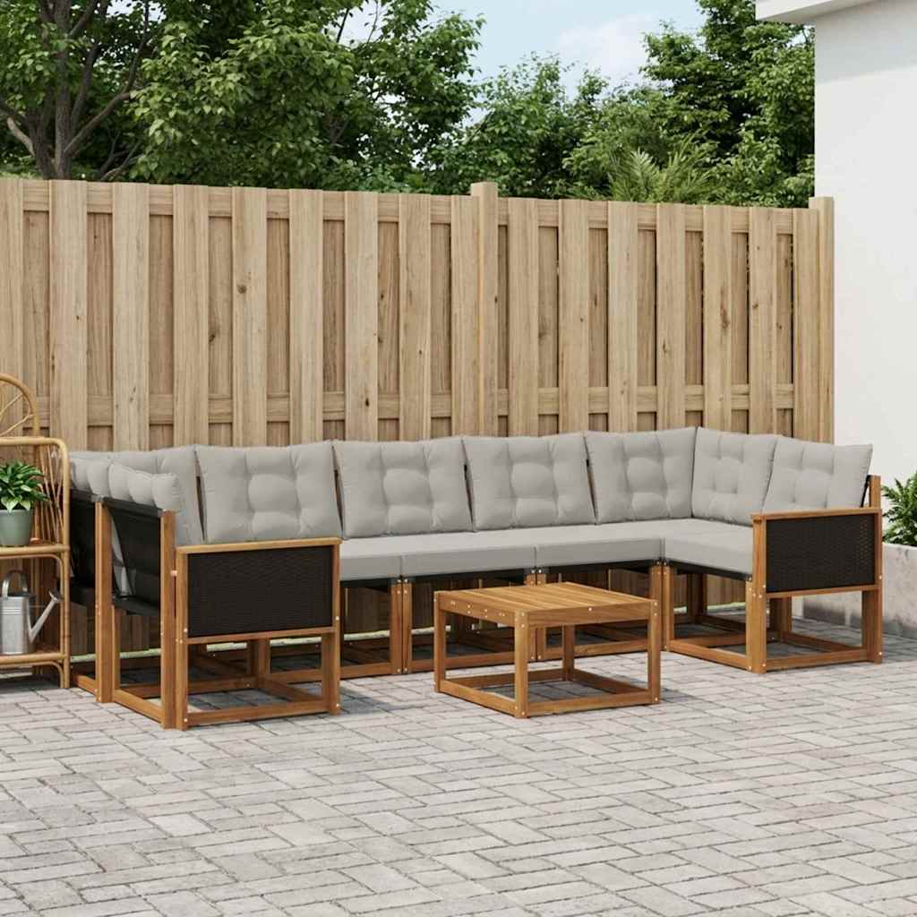 Outdoor-Sofagarnitur mit Kissen 8 pcs Natürlich und Hellgrau