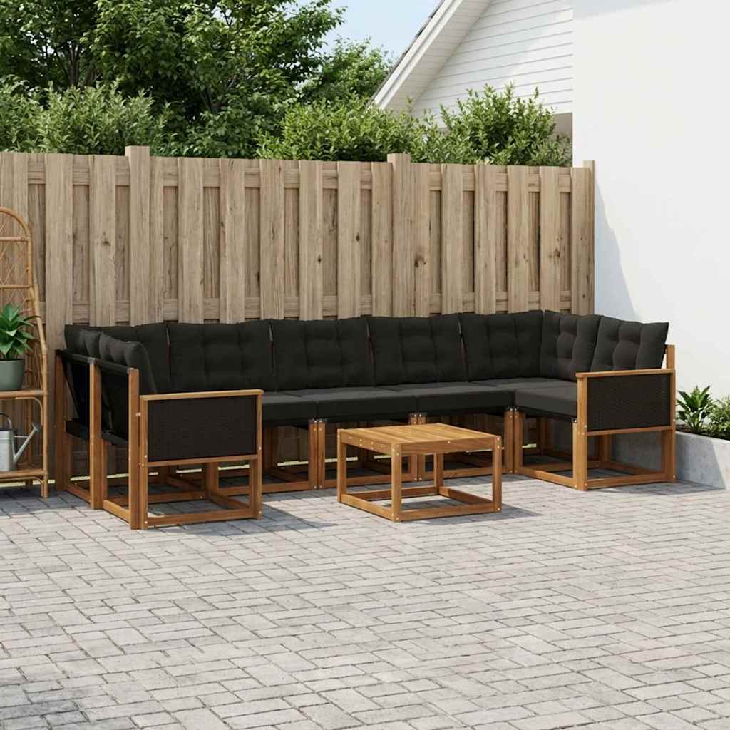 Outdoor-Sofagarnitur mit Kissen 8 pcs Natürlich und Schwarz