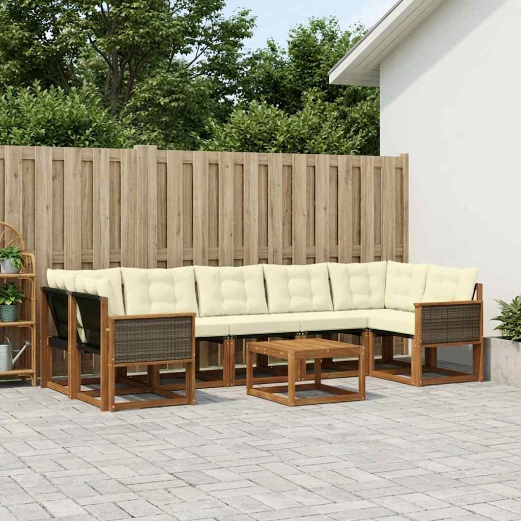 Outdoor-Sofagarnitur mit Kissen 8 pcs Natur und Creme