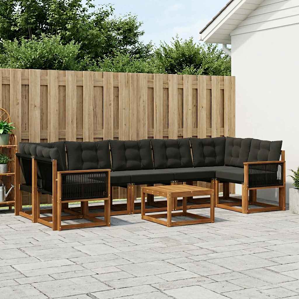 Outdoor-Sofagarnitur mit Kissen 8 pcs Natürlich und Schwarz