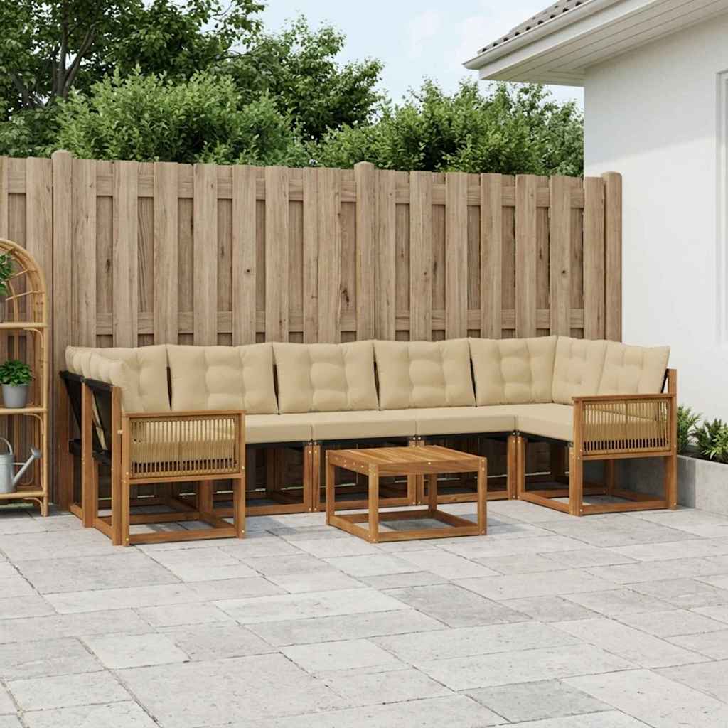 Outdoor-Sofagarnitur mit Kissen 8 pcs Natur und Beige
