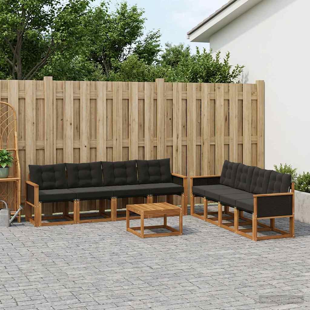 Outdoor-Sofagarnitur 9 stk. Natürlich und Schwarz