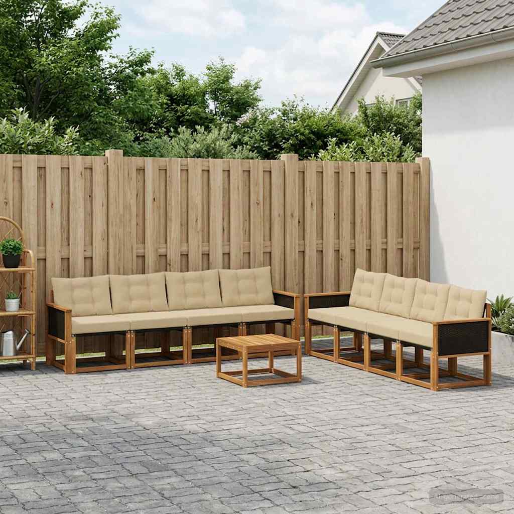 Outdoor-Sofagarnitur mit Kissen 9 pcs Natur und Beige
