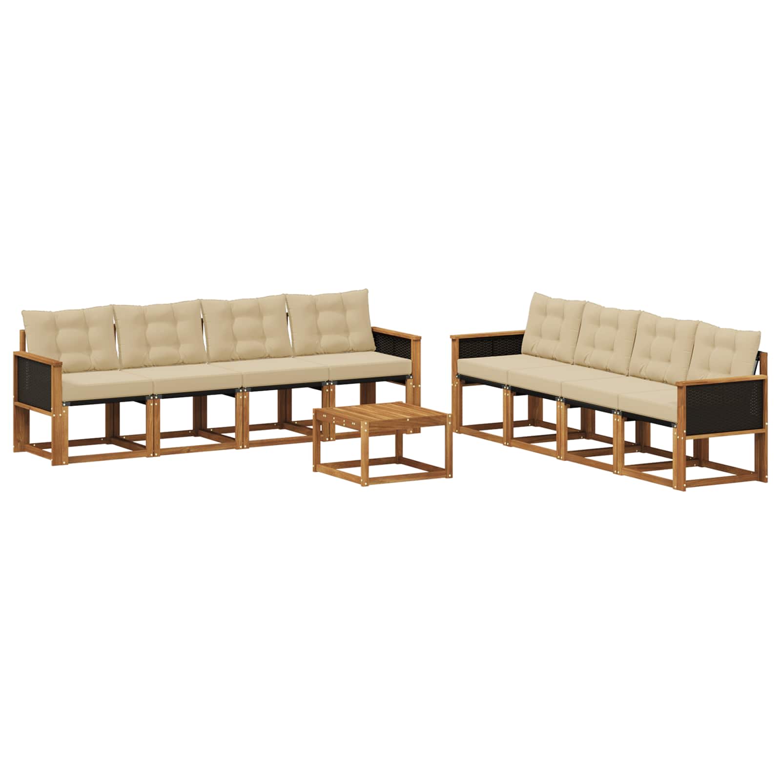 Outdoor-Sofagarnitur mit Kissen 9 pcs Natur und Beige