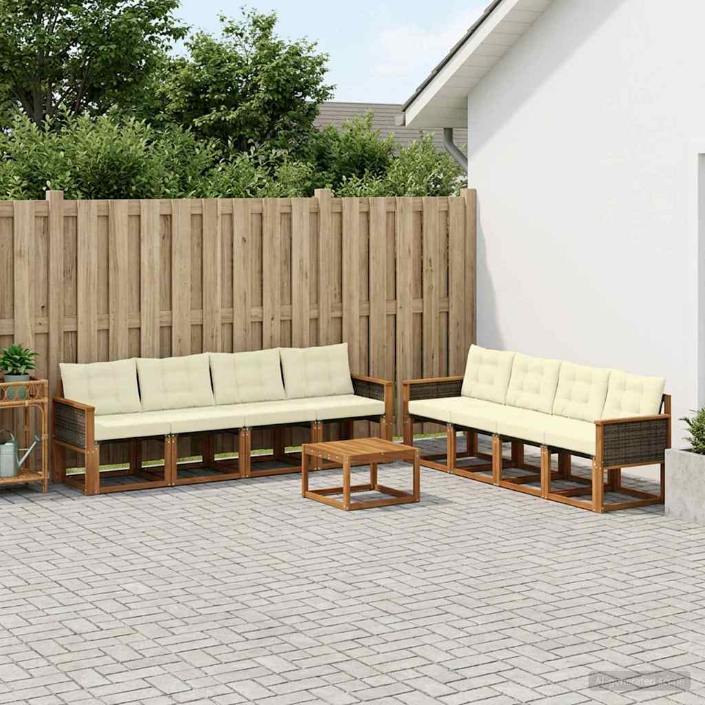 Outdoor-Sofagarnitur mit Kissen 9 pcs Natur und Creme