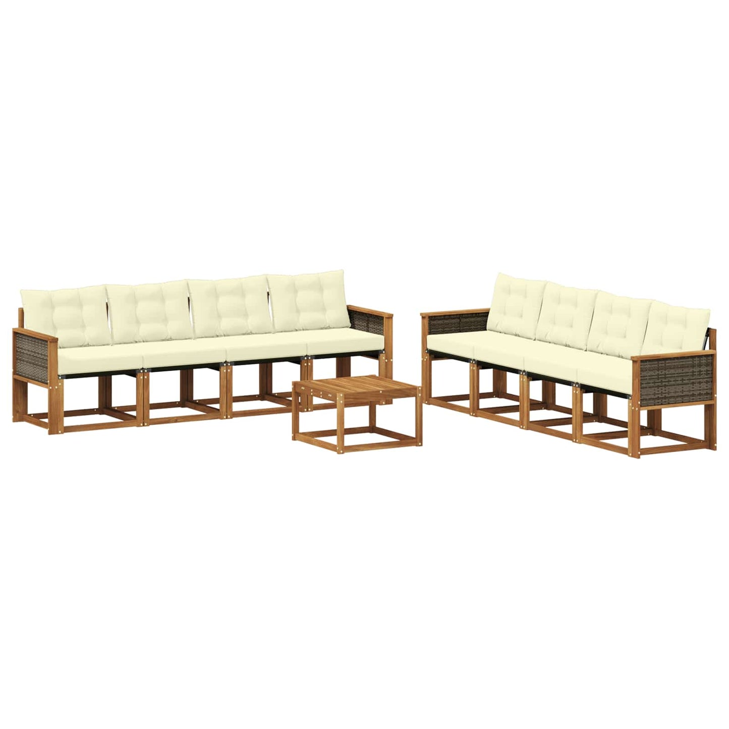 Outdoor-Sofagarnitur mit Kissen 9 pcs Natur und Creme