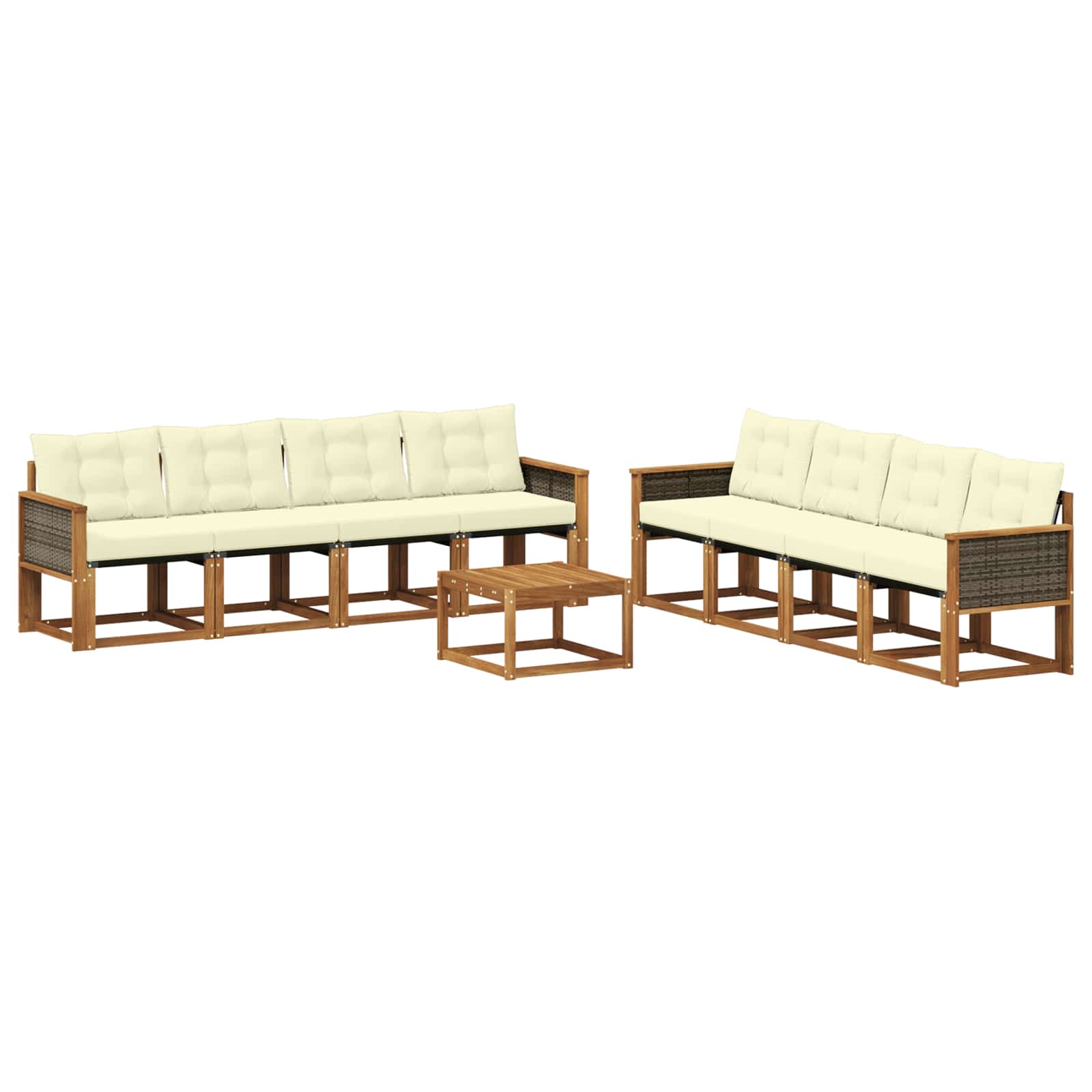 Outdoor-Sofagarnitur mit Kissen 9 pcs Natur und Creme