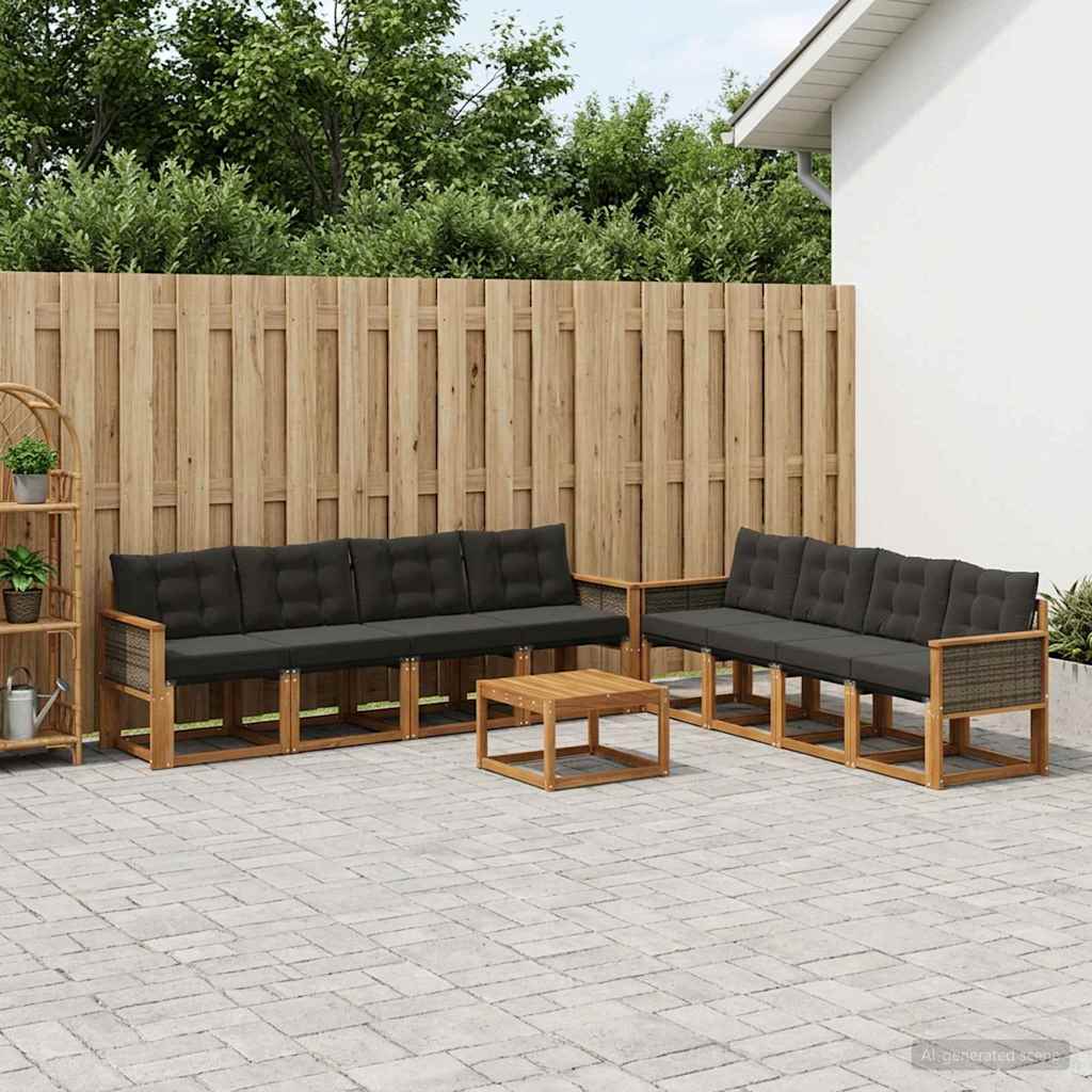 Outdoor-Sofagarnitur 9 stk. Natur und Schwarz