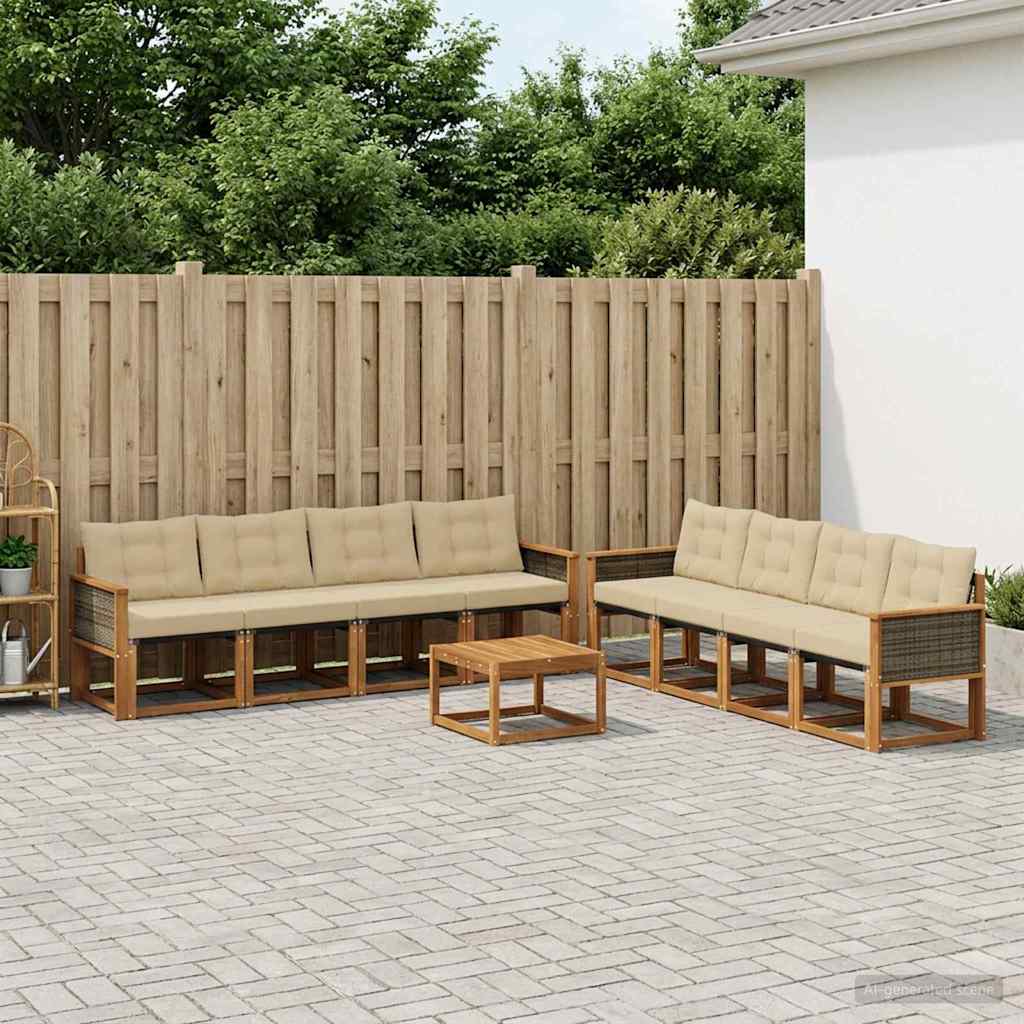 Outdoor-Sofagarnitur mit Kissen 9 pcs Natur und Beige