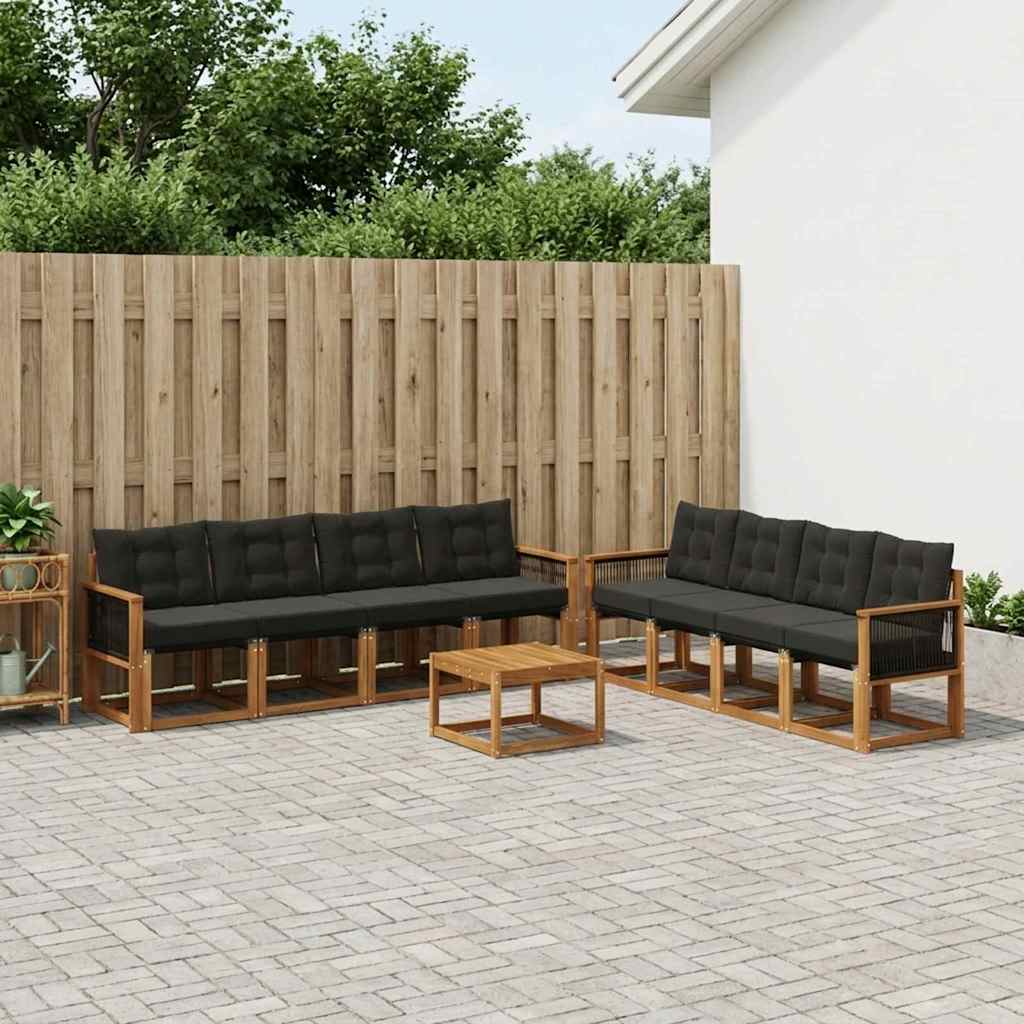 Outdoor-Sofagarnitur 9 stk. Natur und Schwarz