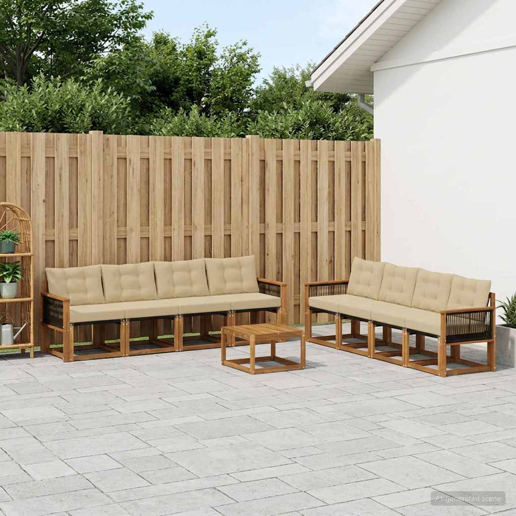 Outdoor-Sofagarnitur 9 stk. Natur und Beige