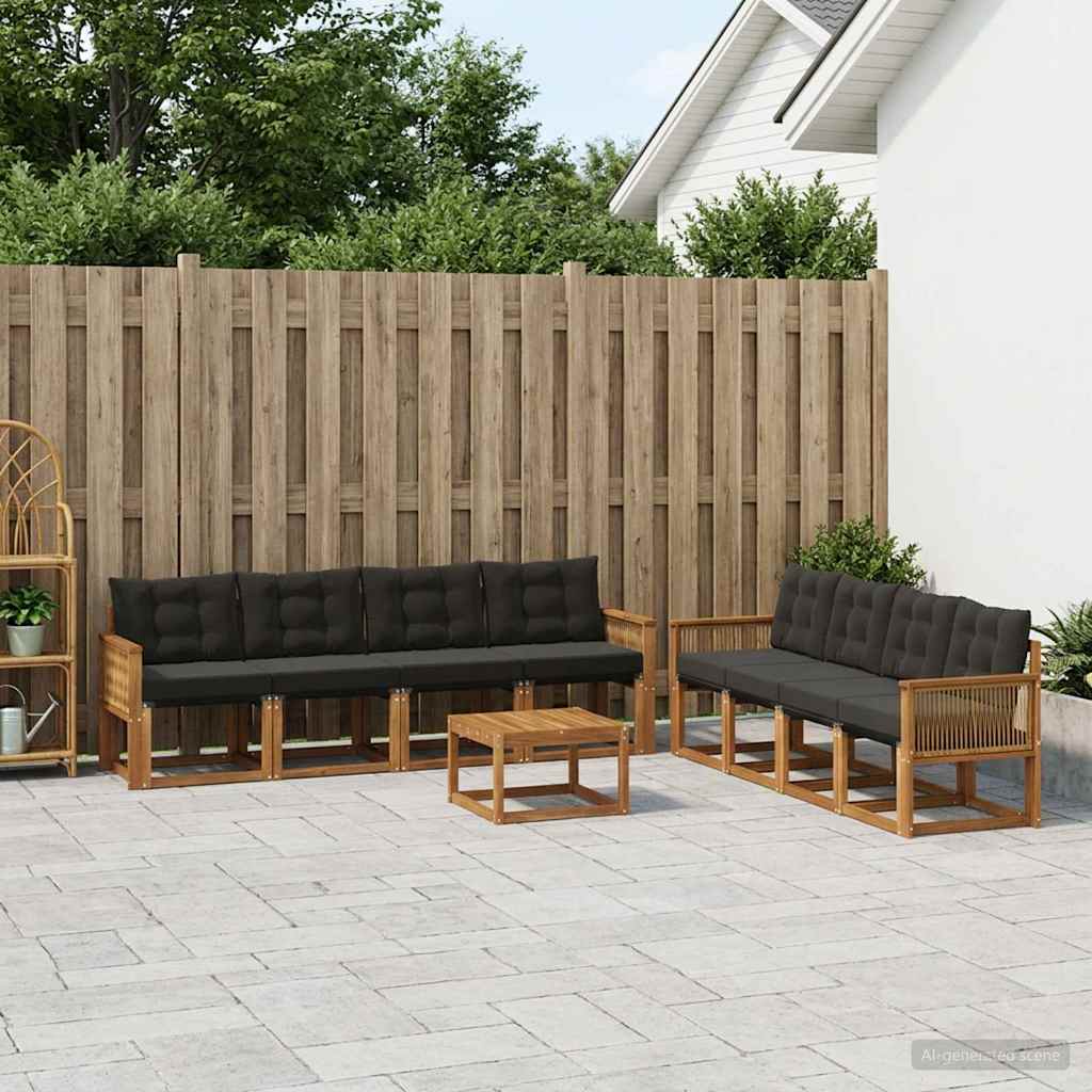 Outdoor-Sofagarnitur 9 stk. Natürlich und Schwarz