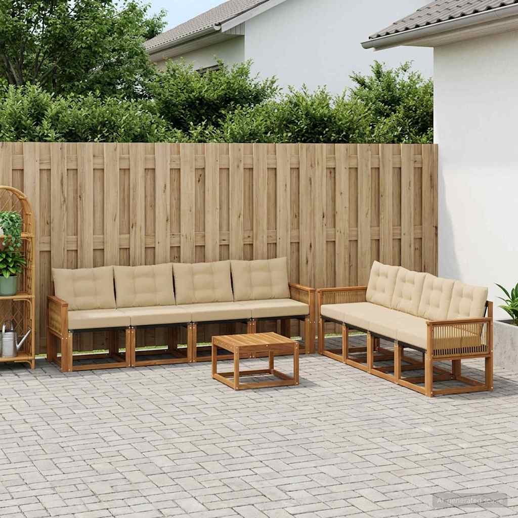 Outdoor-Sofagarnitur 9 stk. Natur und Beige