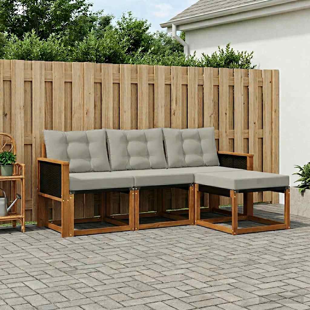 Outdoor-Sofagarnitur mit Kissen 4 pcs Natürlich und Hellgrau