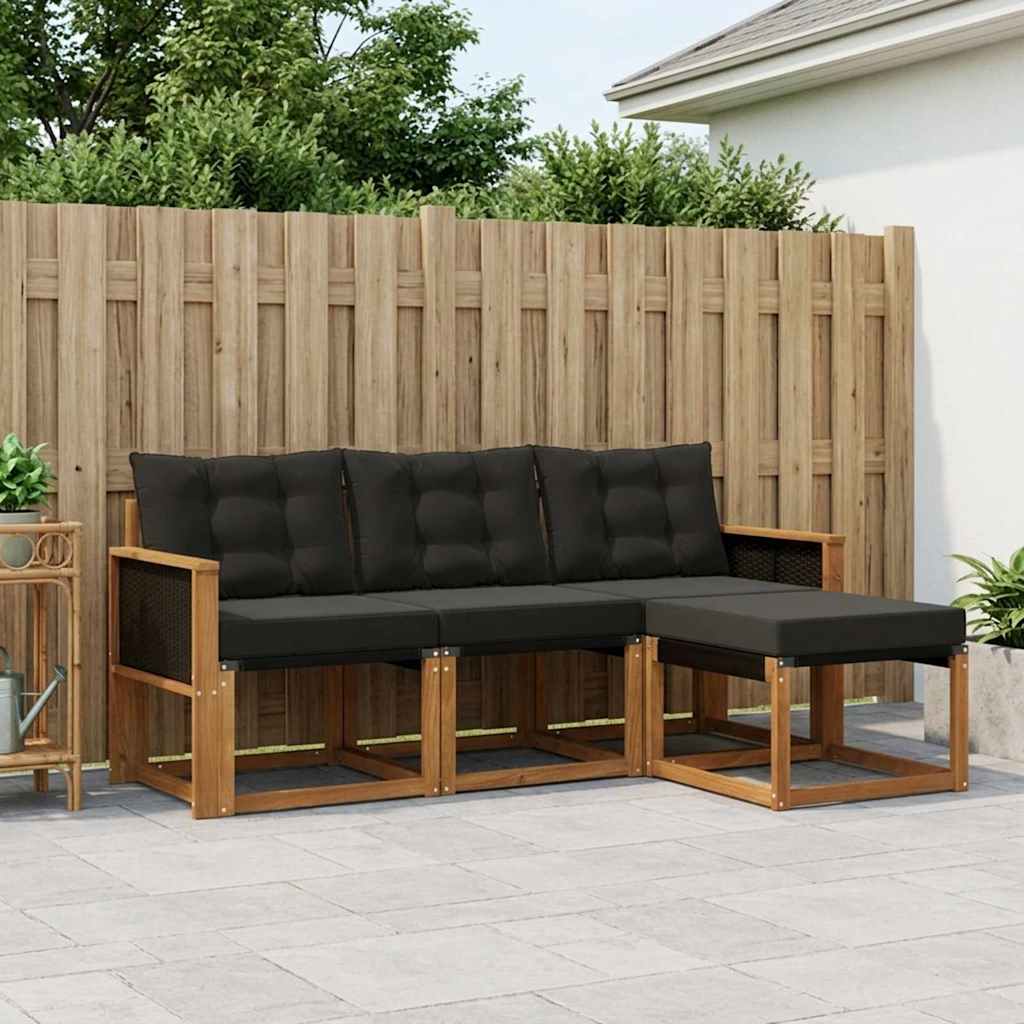 Outdoor-Sofagarnitur mit Kissen 4 pcs Natürlich und Schwarz