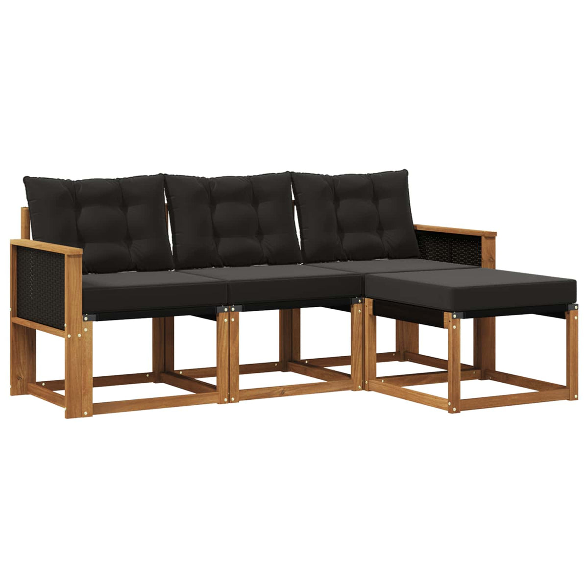 Outdoor-Sofagarnitur 4 stk. Natur und Schwarz