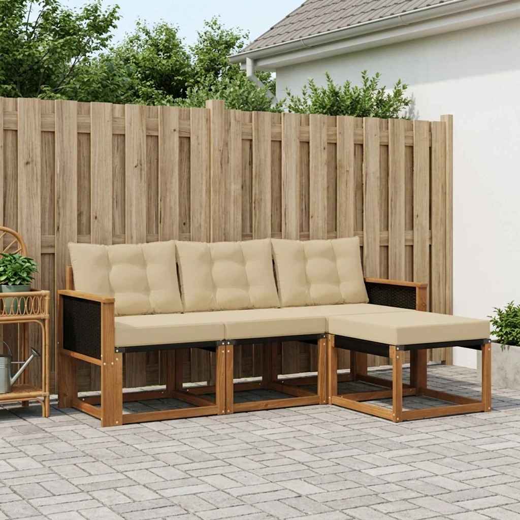 Outdoor-Sofagarnitur mit Kissen 4 pcs Natur und Beige