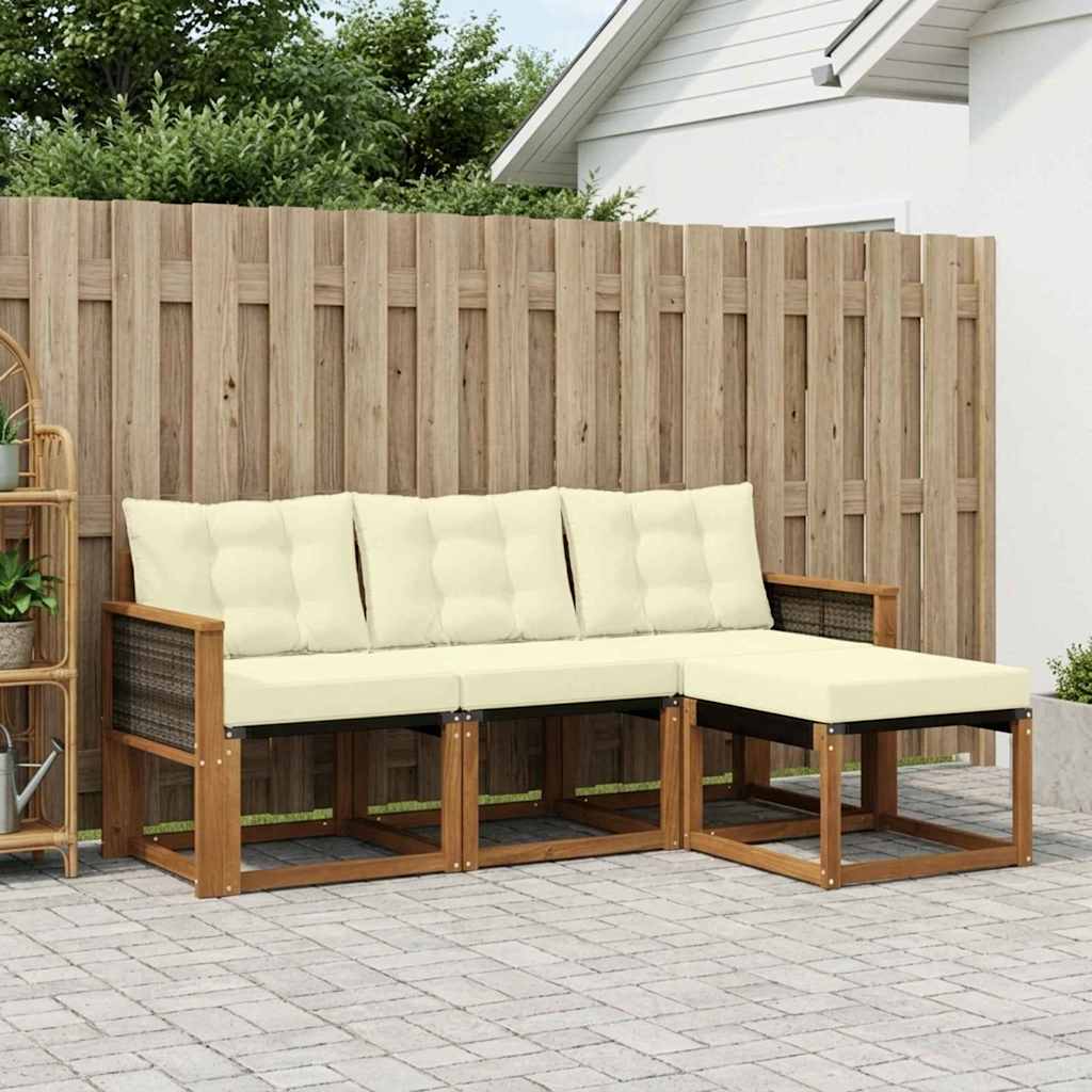 Outdoor-Sofagarnitur mit Kissen 4 pcs Natur und Creme