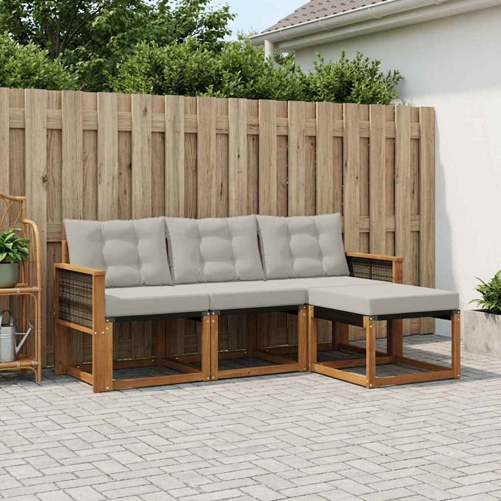 Outdoor-Sofagarnitur mit Kissen 4 pcs Natürlich und Hellgrau