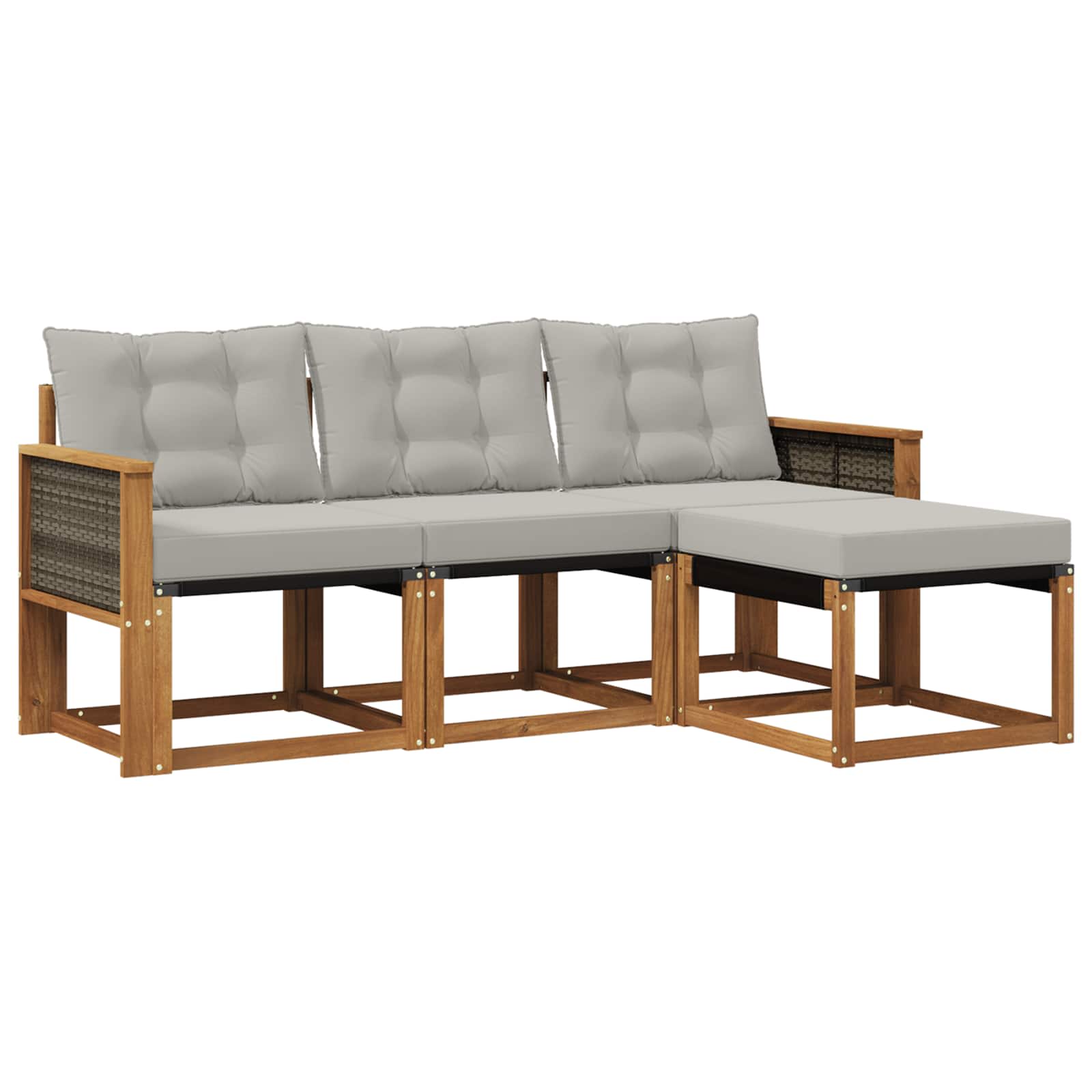 Outdoor-Sofagarnitur mit Kissen 4 pcs Natürlich und Hellgrau