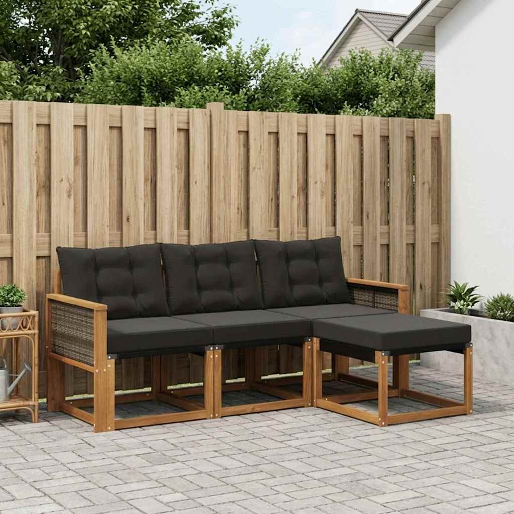 Outdoor-Sofagarnitur 4 stk. Natürlich und Schwarz