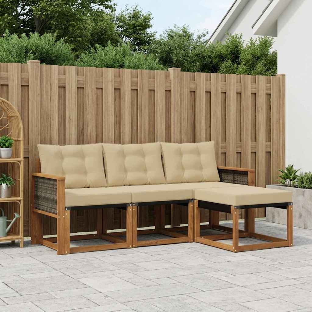 Outdoor-Sofagarnitur mit Kissen 4 pcs Natur und Beige