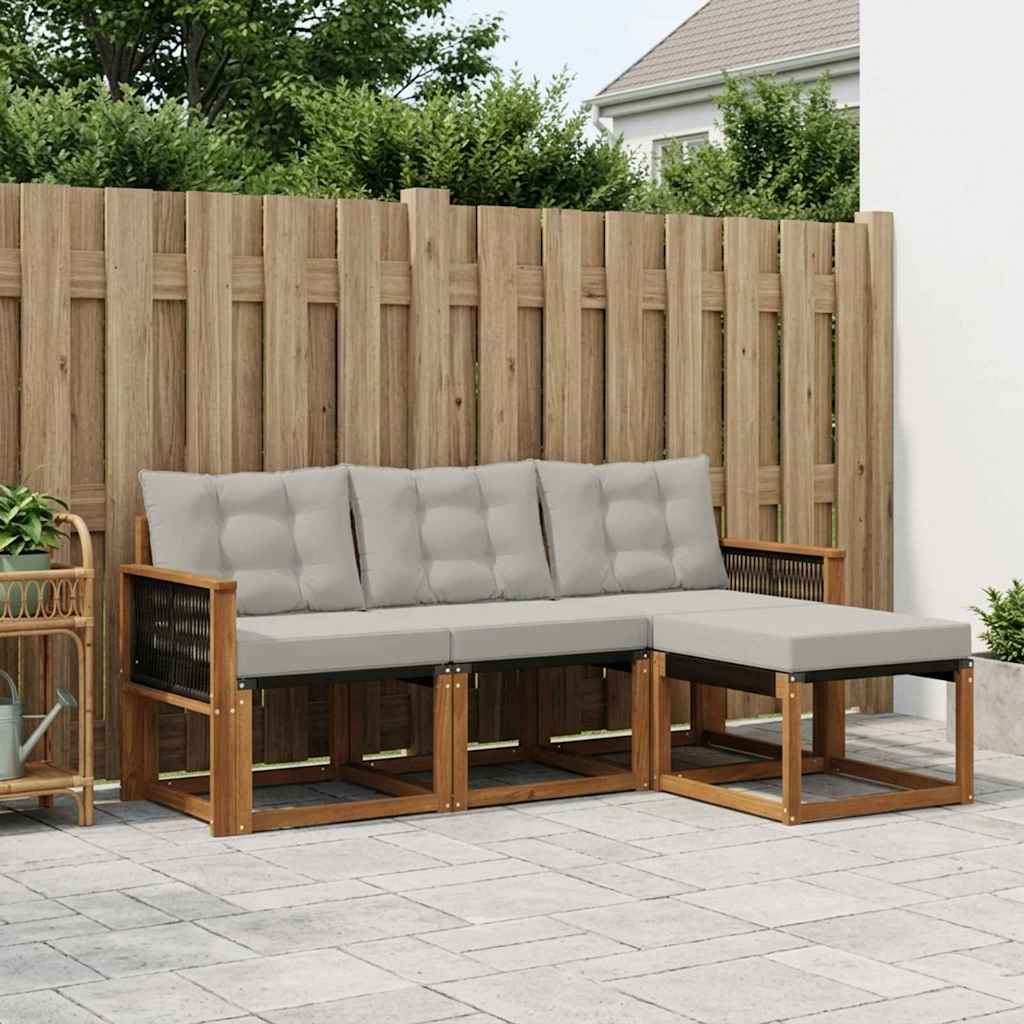 Outdoor-Sofagarnitur mit Kissen 4 pcs Natürlich und Hellgrau
