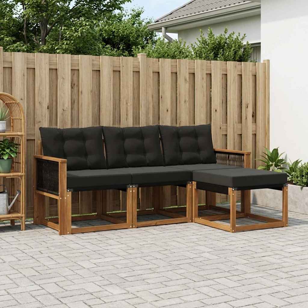 Outdoor-Sofagarnitur 4 stk. Natur und Schwarz