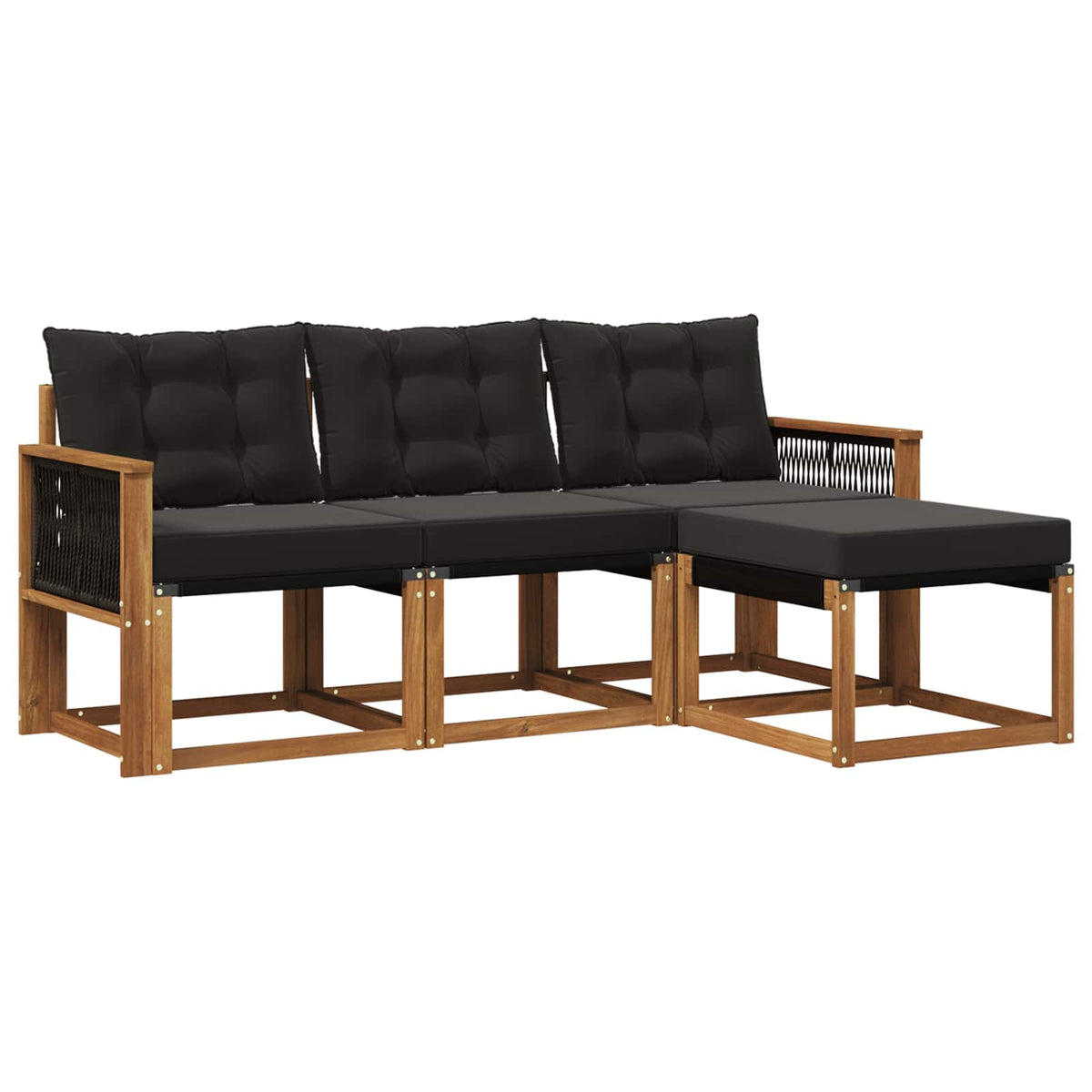 Outdoor-Sofagarnitur 4 stk. Natur und Schwarz