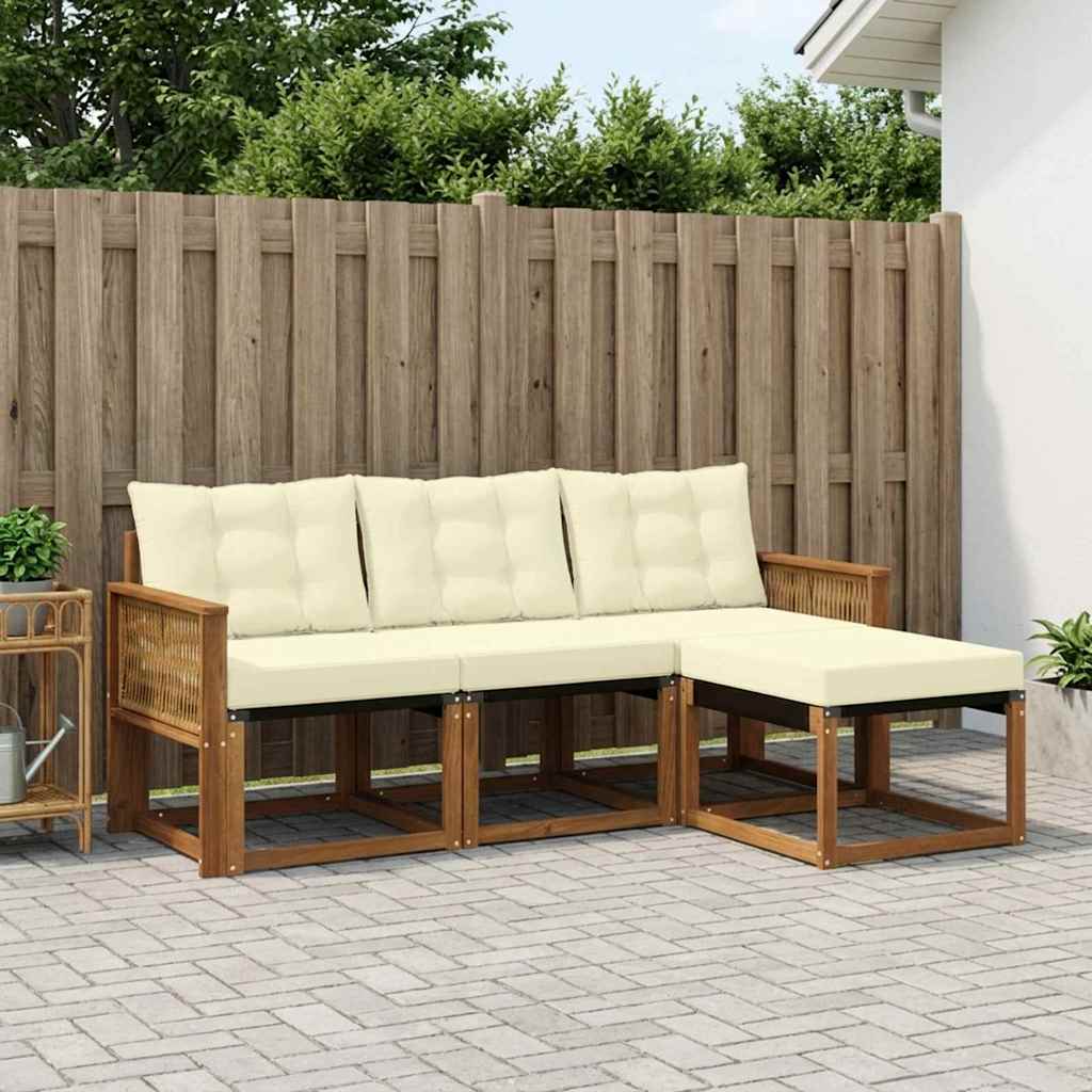 Outdoor-Sofagarnitur mit Kissen 4 pcs Natur und Creme