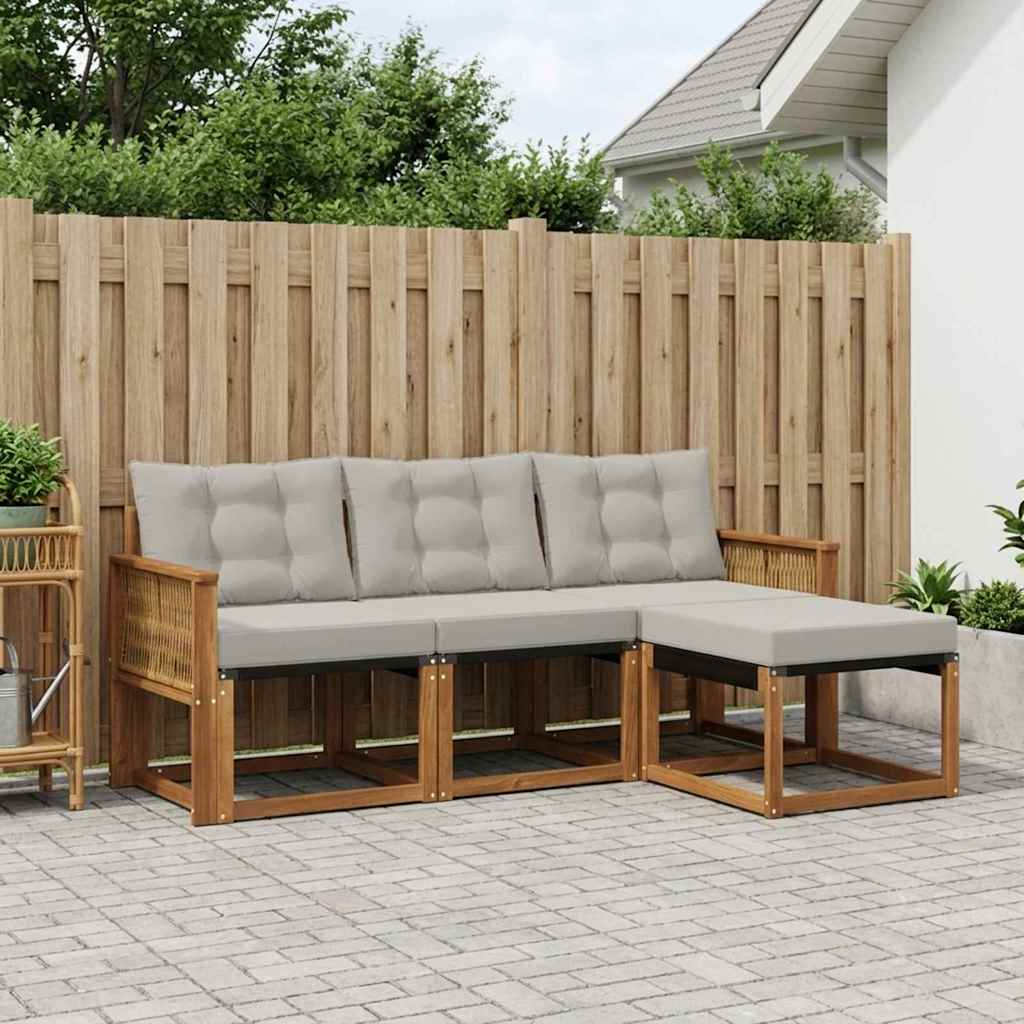 Outdoor-Sofagarnitur mit Kissen 4 pcs Natürlich und Hellgrau
