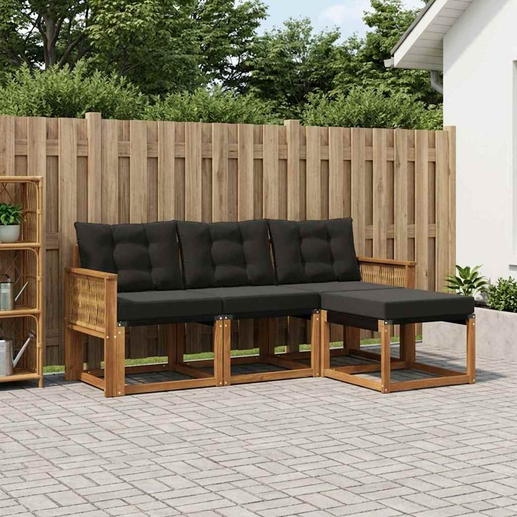 Outdoor-Sofagarnitur 4 stk. Natur und Schwarz