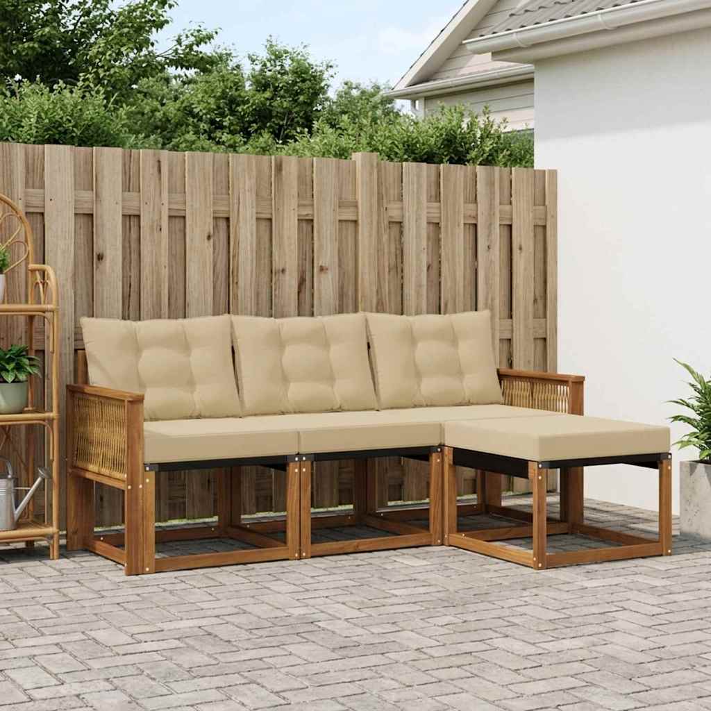 Outdoor-Sofagarnitur mit Kissen 4 pcs Natur und Beige
