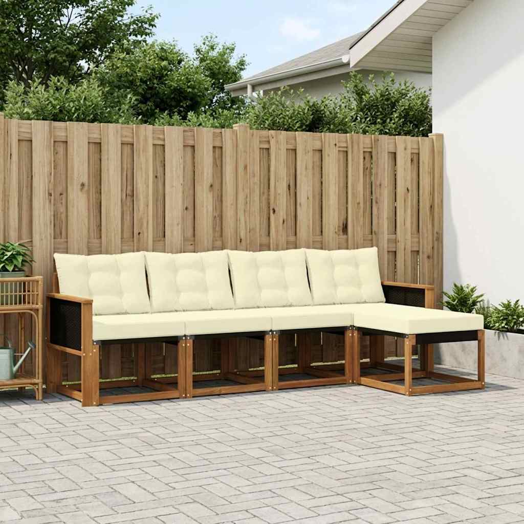 Outdoor-Sofagarnitur mit Kissen 5 pcs Natur und Creme
