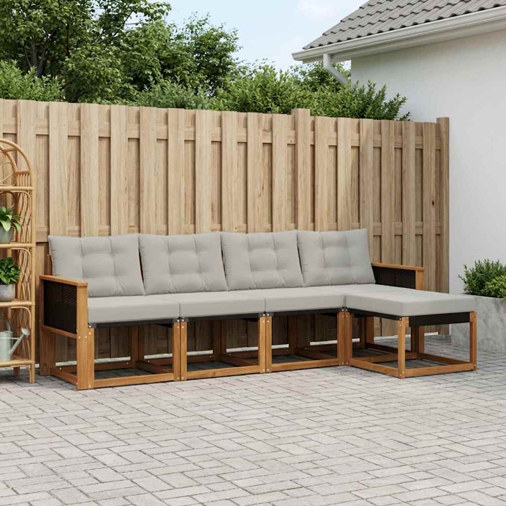 Outdoor-Sofagarnitur mit Kissen 5 pcs Natürlich und Hellgrau