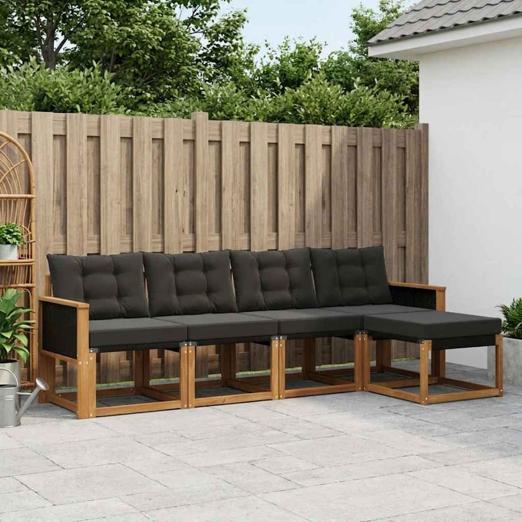Outdoor-Sofagarnitur 5 stk. Natürlich und Schwarz