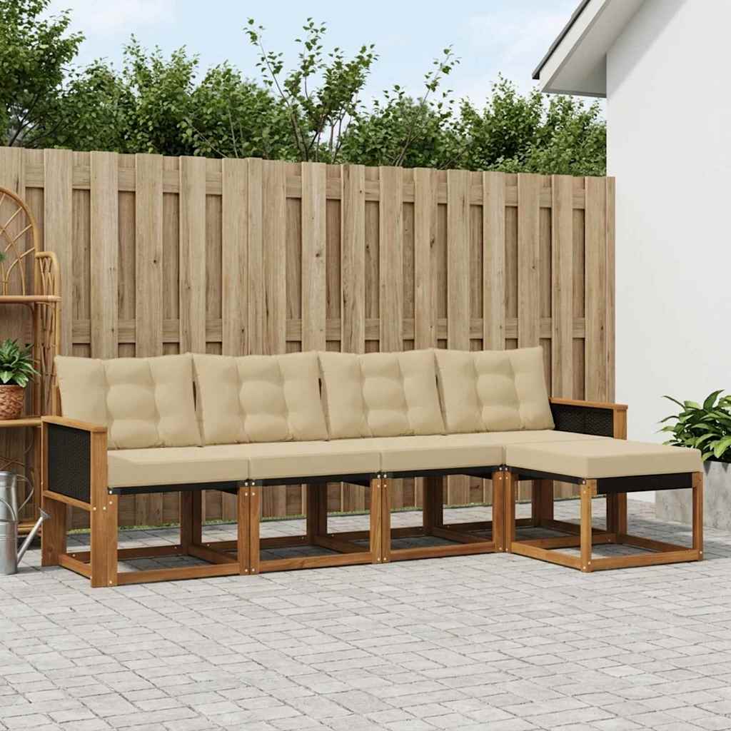 Outdoor-Sofagarnitur mit Kissen 5 pcs Natur und Beige