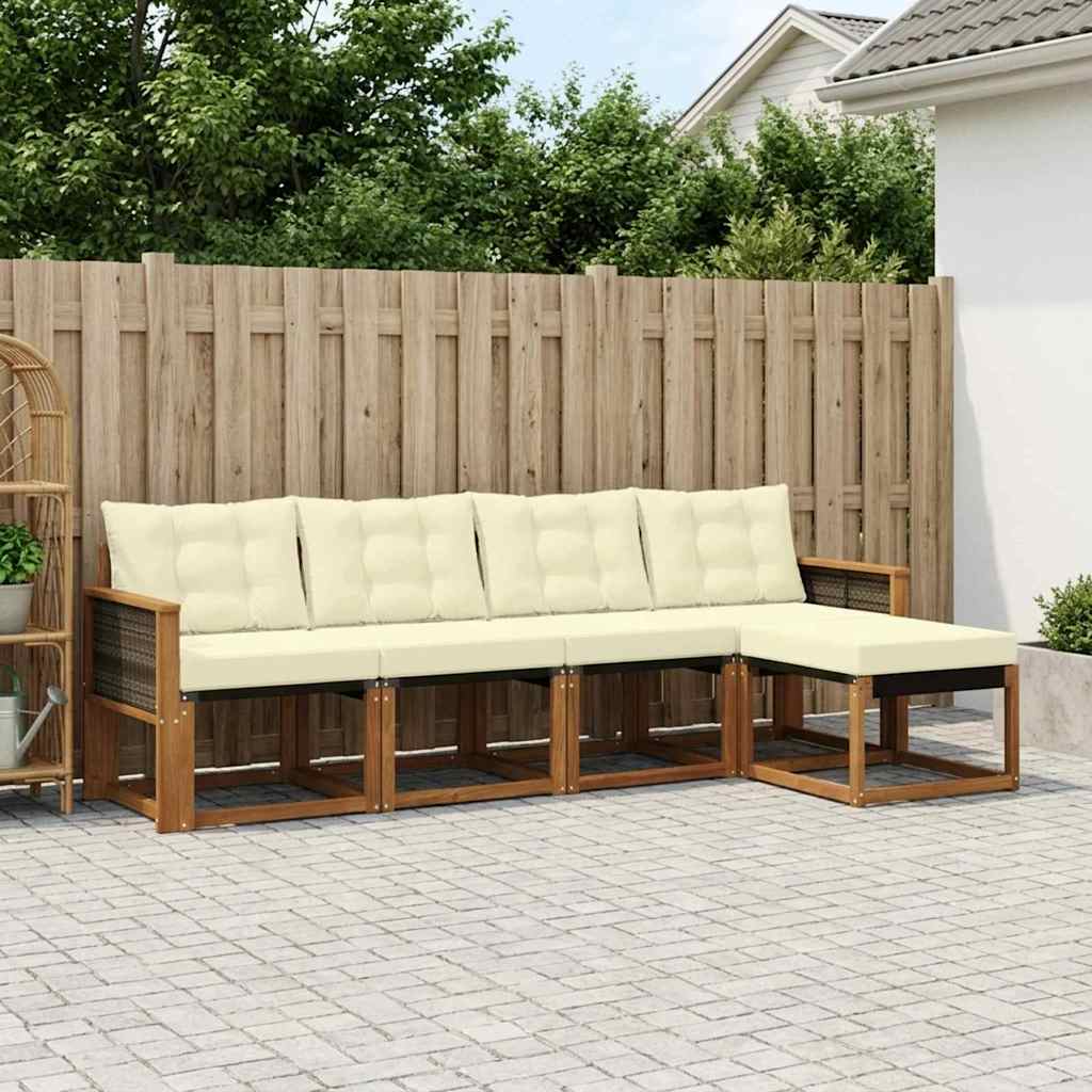 Outdoor-Sofagarnitur mit Kissen 5 pcs Natur und Creme