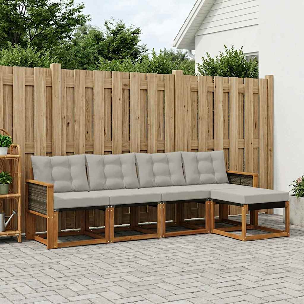 Outdoor-Sofagarnitur mit Kissen 5 pcs Natürlich und Hellgrau