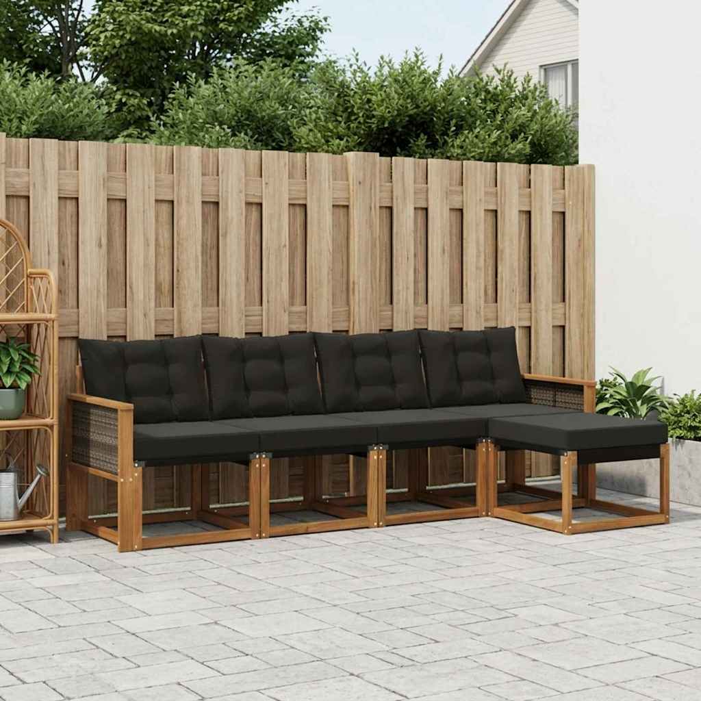 Outdoor-Sofagarnitur 5 stk. Natürlich und Schwarz