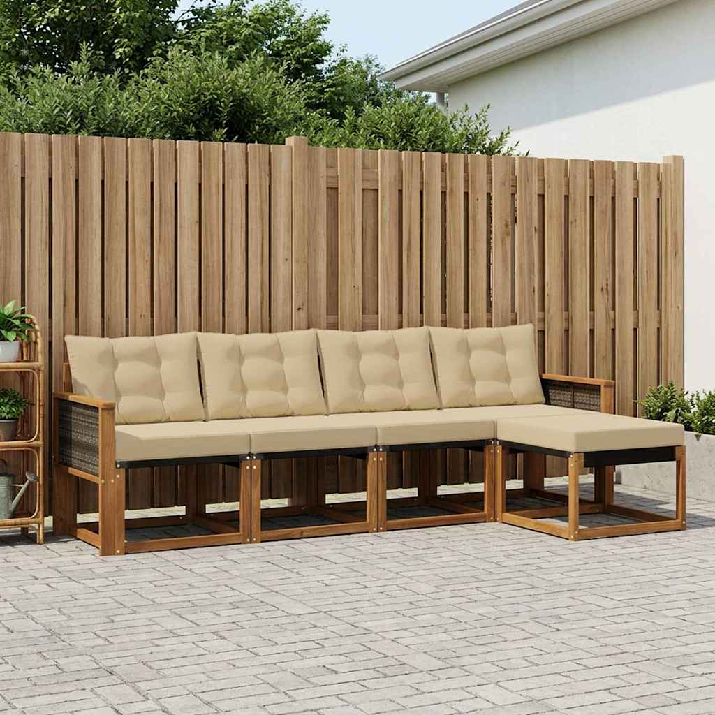 Outdoor-Sofagarnitur mit Kissen 5 pcs Natur und Beige
