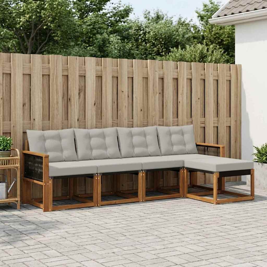 Outdoor-Sofagarnitur mit Kissen 5 pcs Natürlich und Hellgrau
