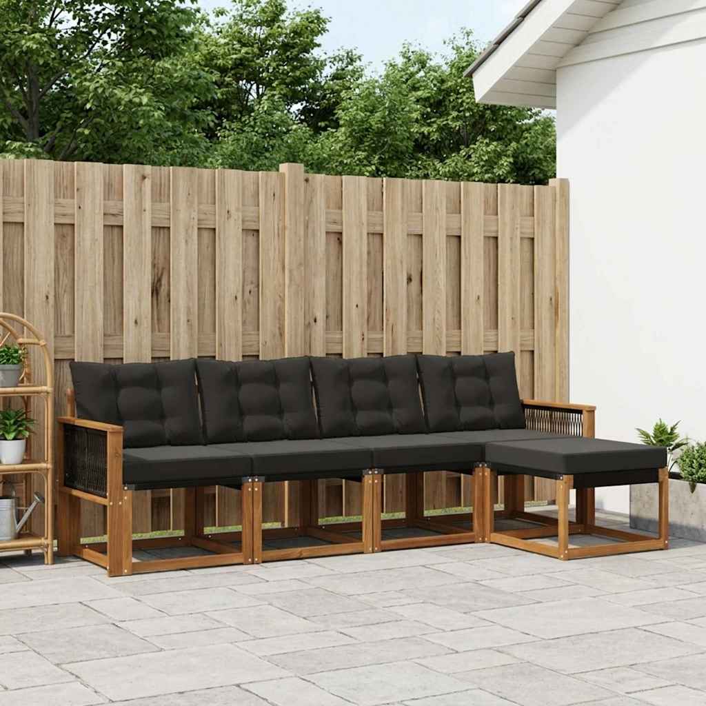Outdoor-Sofagarnitur mit Kissen 5 pcs Natürlich und Schwarz