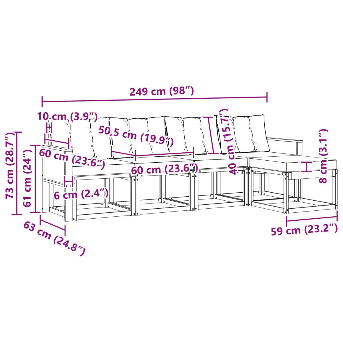 Outdoor-Sofagarnitur 5 stk. Natur und Schwarz