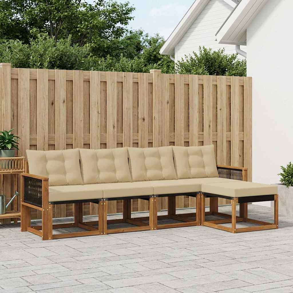 Outdoor-Sofagarnitur mit Kissen 5 pcs Natur und Beige