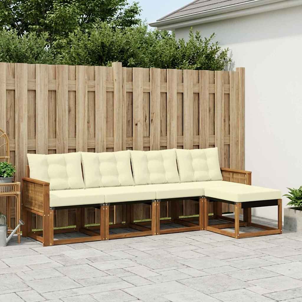 Outdoor-Sofagarnitur mit Kissen 5 pcs Natur und Creme
