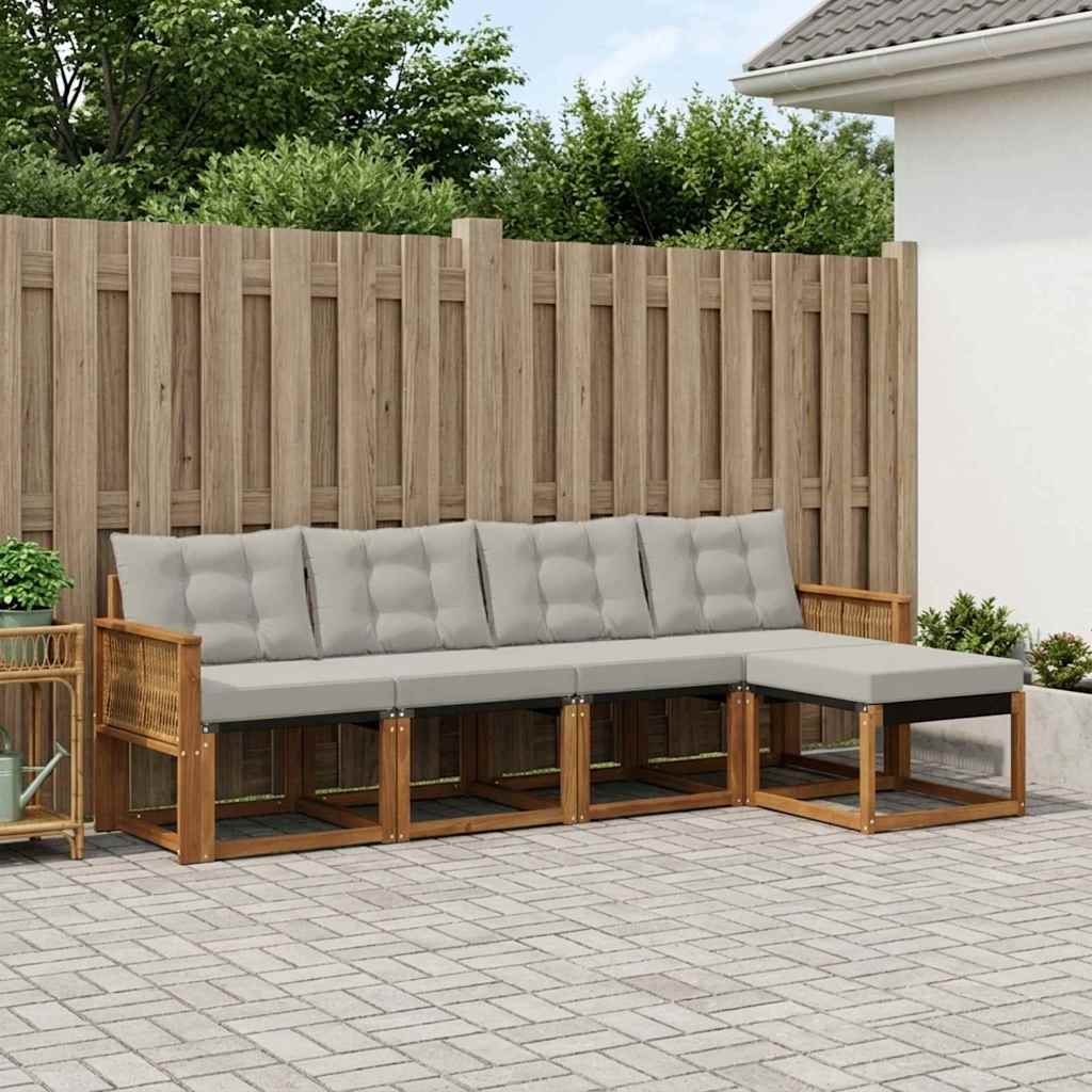 Outdoor-Sofagarnitur mit Kissen 5 pcs Natürlich und Hellgrau