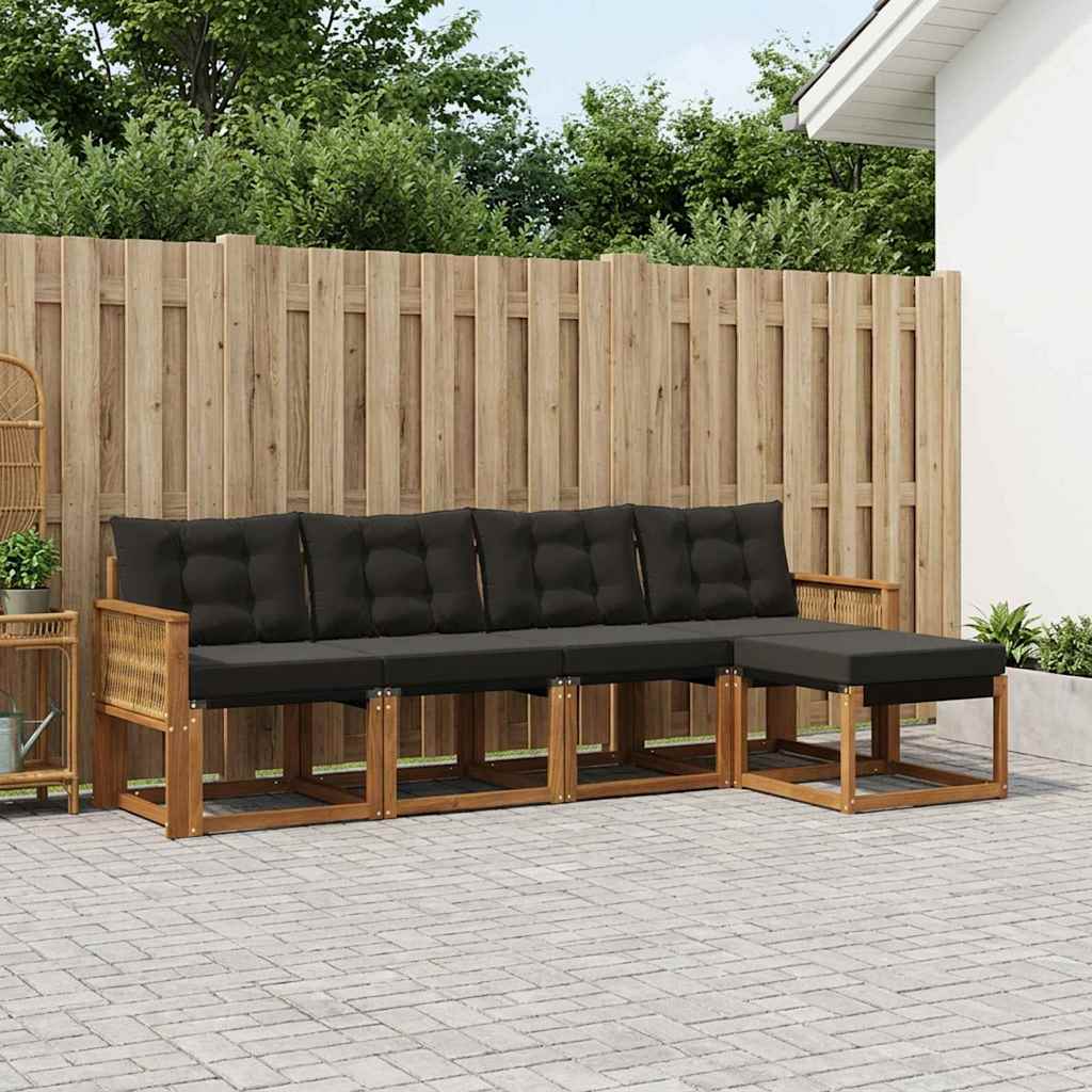 Outdoor-Sofagarnitur 5 stk. Natürlich und Schwarz